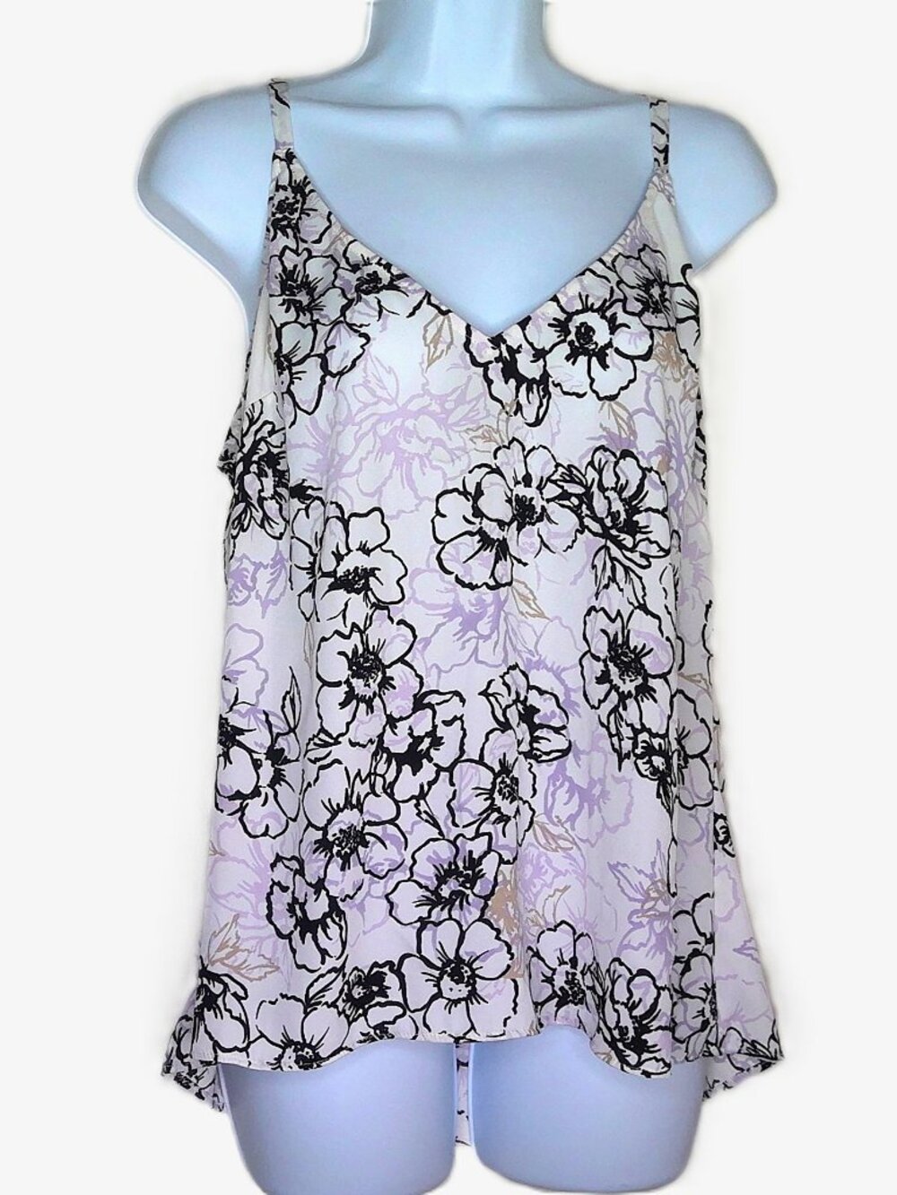 White House Black Market Peony Floral Top Cami Sleeveless Flowy Summer V-Neck L